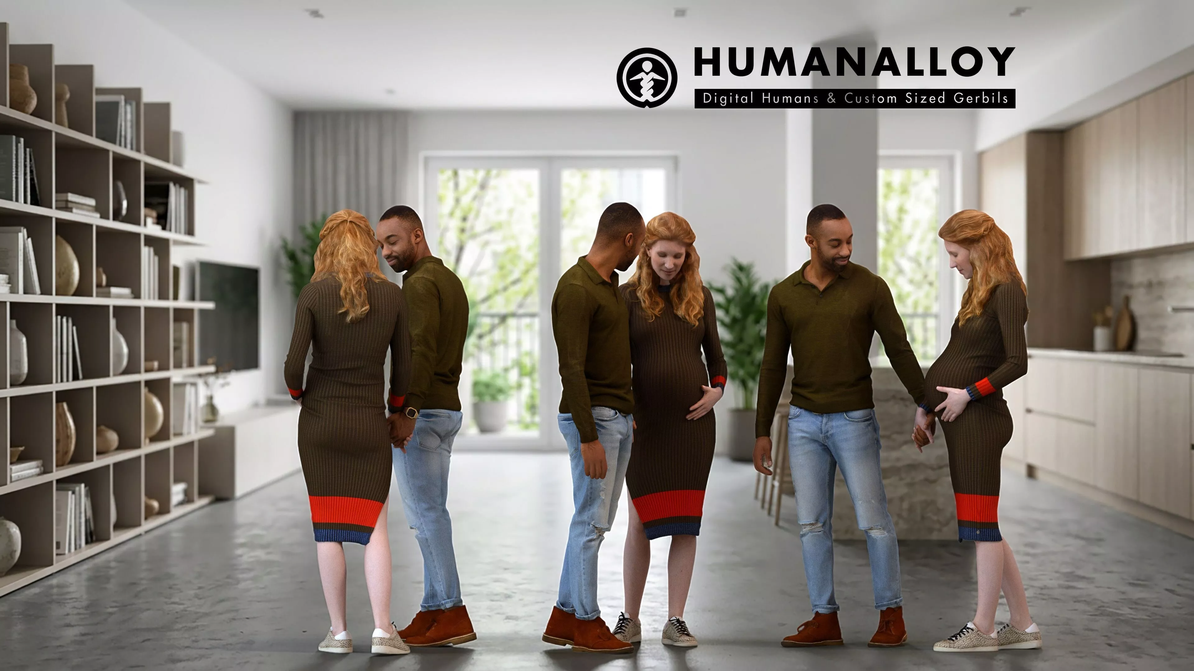 Adult Caucasian woman bonding at home in transitional seasonal 3D model