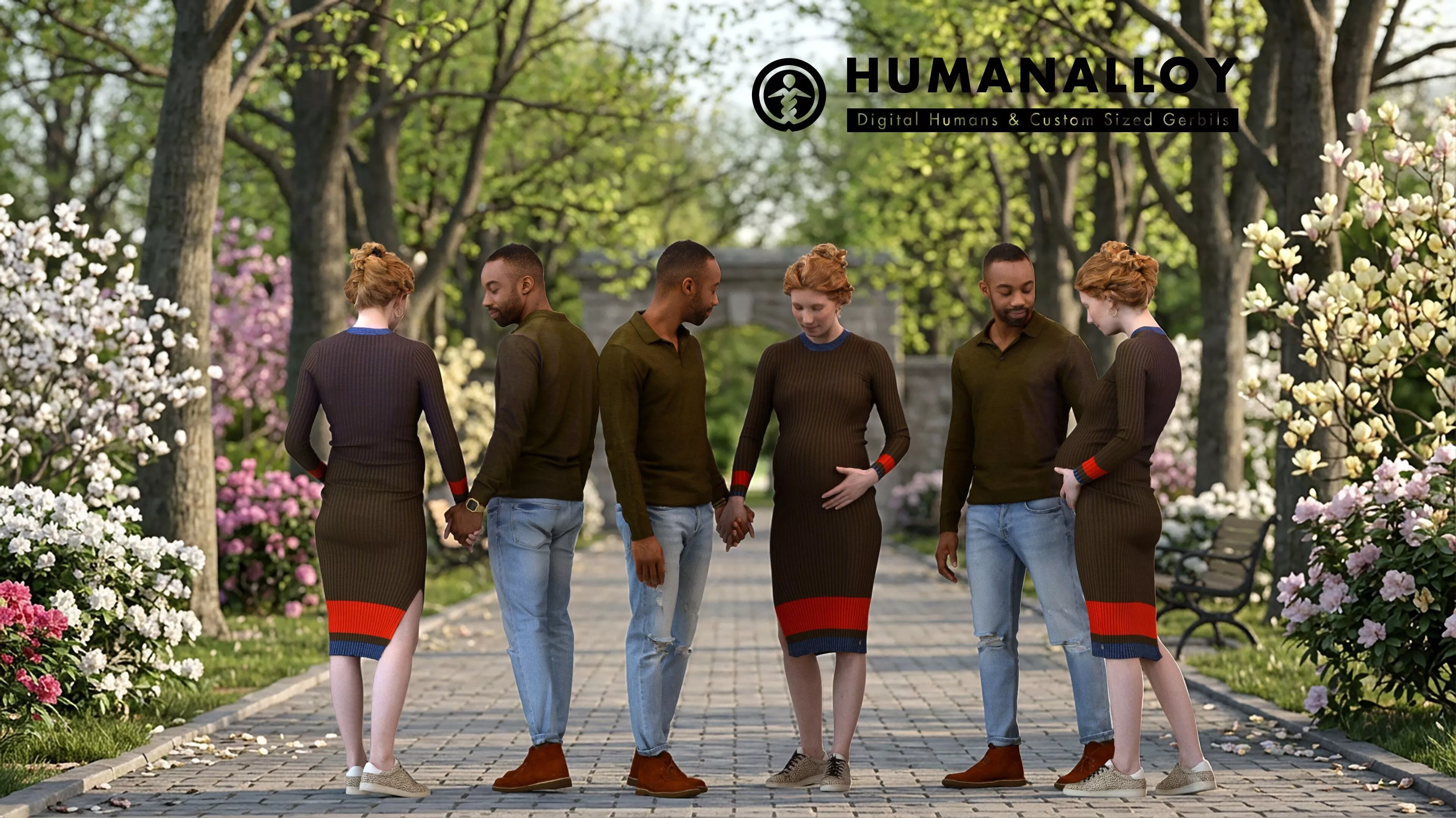 Adult Caucasian people bonding in public wearing casual 3D model