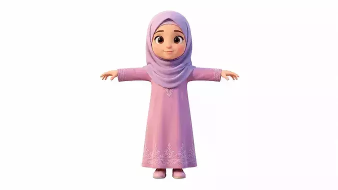 Stylized Muslim Girl Character Cartoon 3D Character 