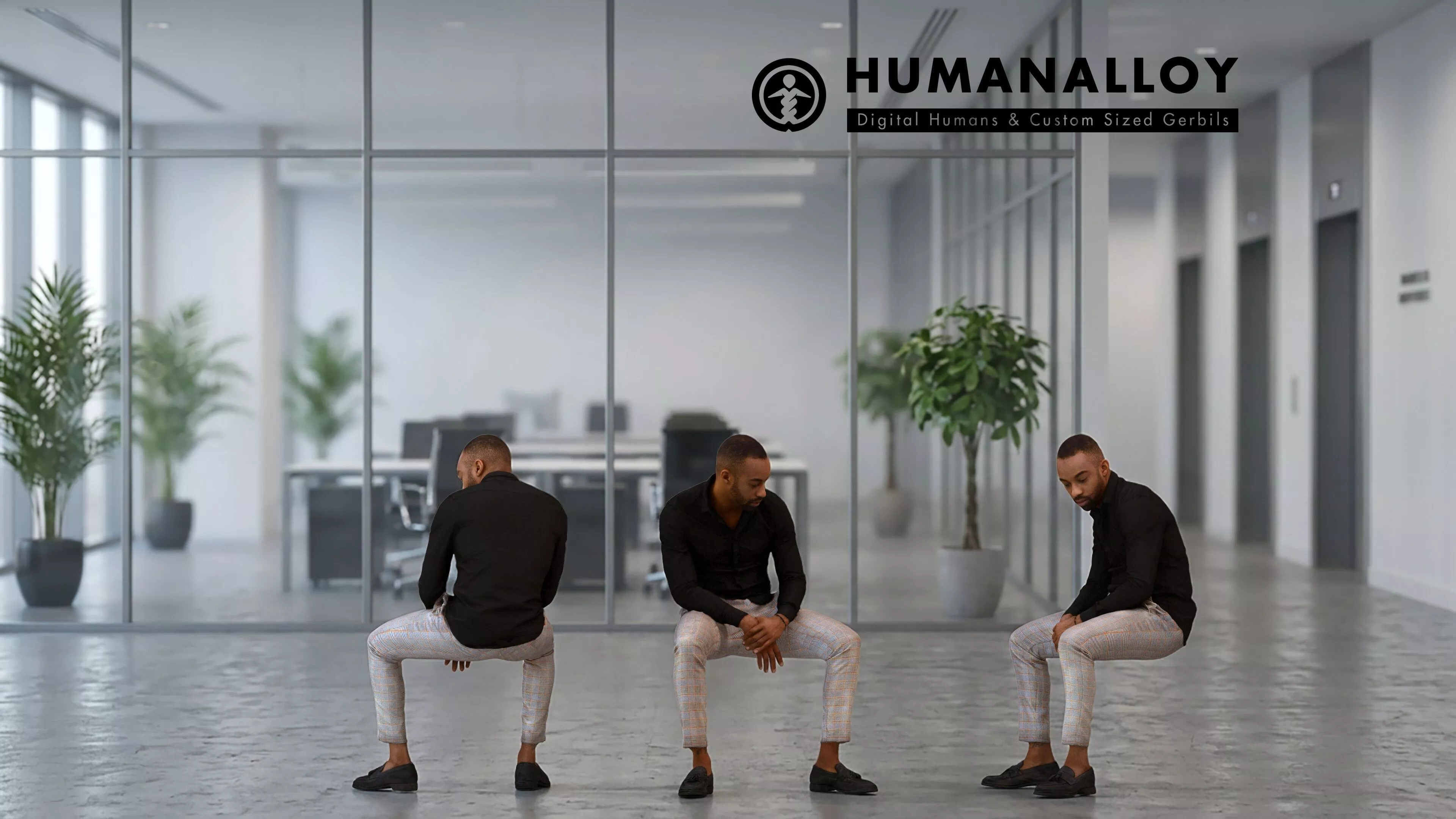 Adult Black male waiting in office wearing transitional 3D model
