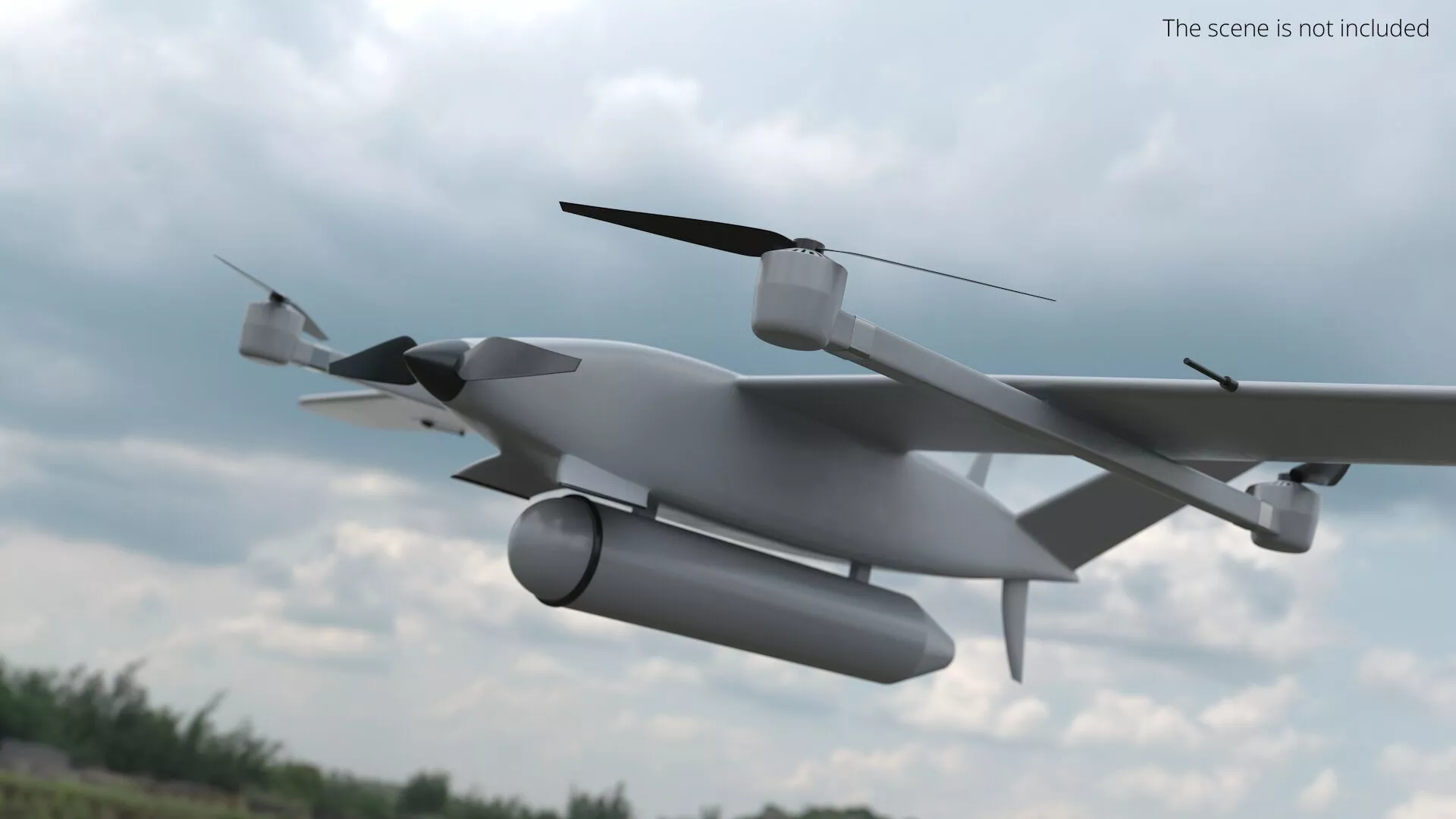 Hybrid VTOL UAV with Radar Equipment Gray Rigged for Cinema 4D 3D model