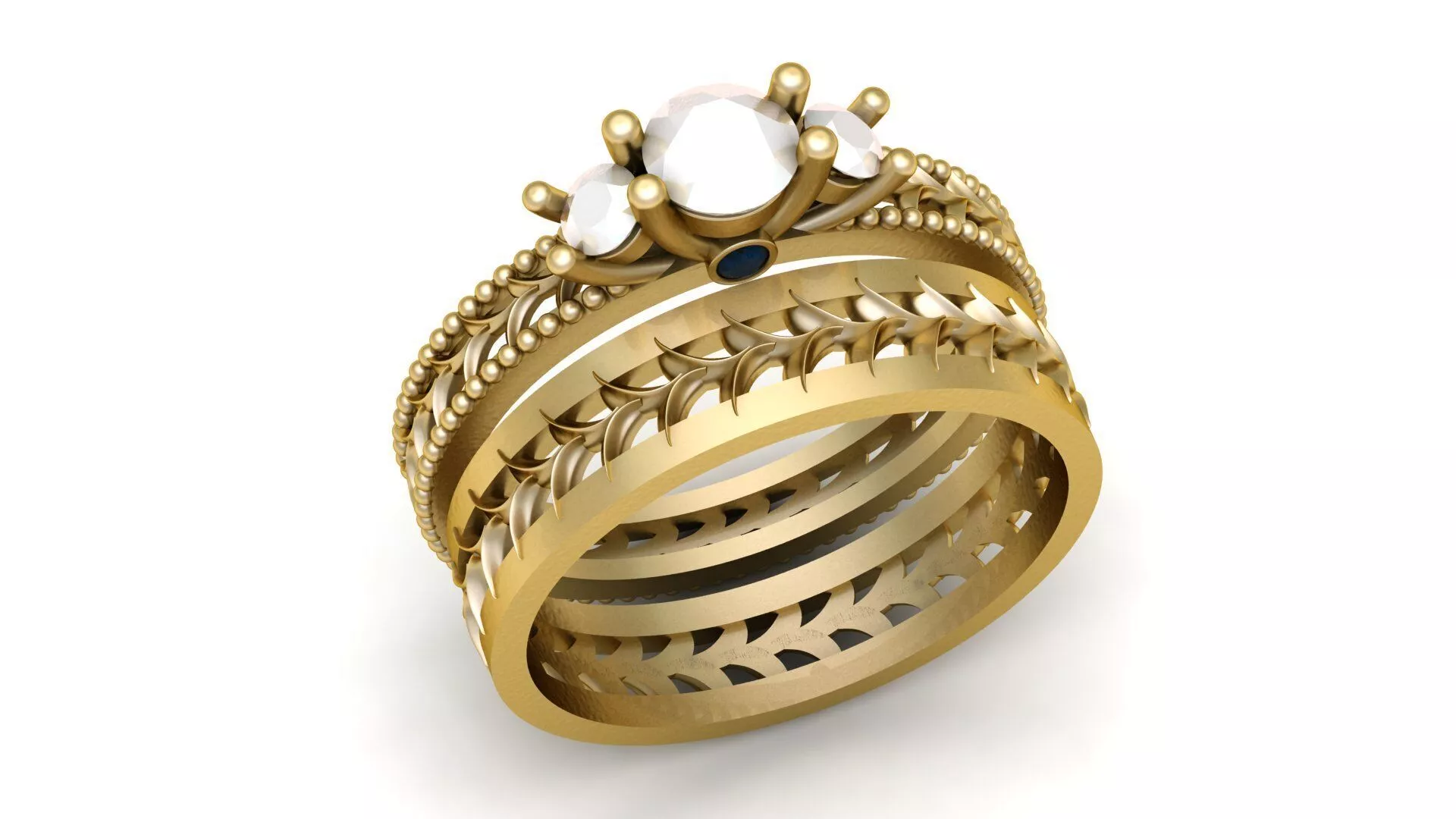 Vintage Bridal Ring Set 3D Jewelry CAD Model - 12 Sizes 3D print model