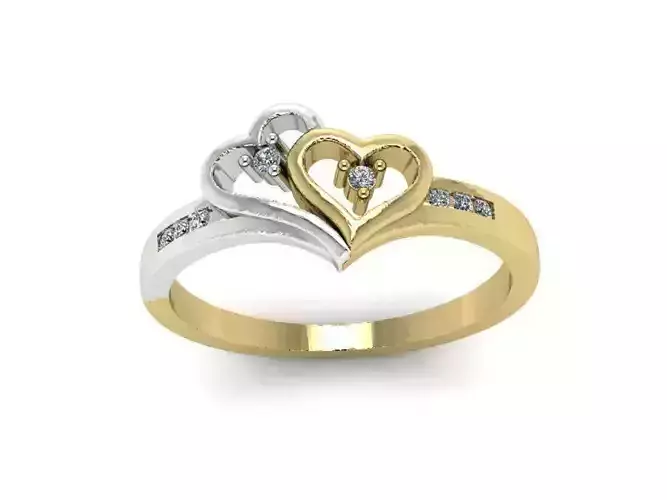 Hearts two tone heart ring with diamonds