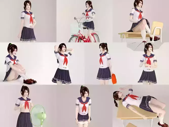 10 poses of Japanese schoolgirl Natsumi