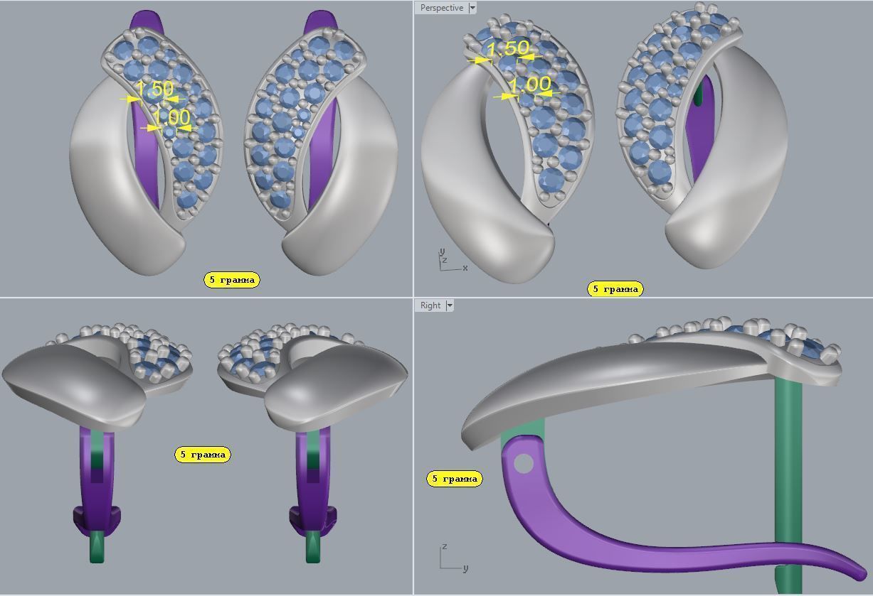 Earrings pair of gold with diamonds 3D print model_1