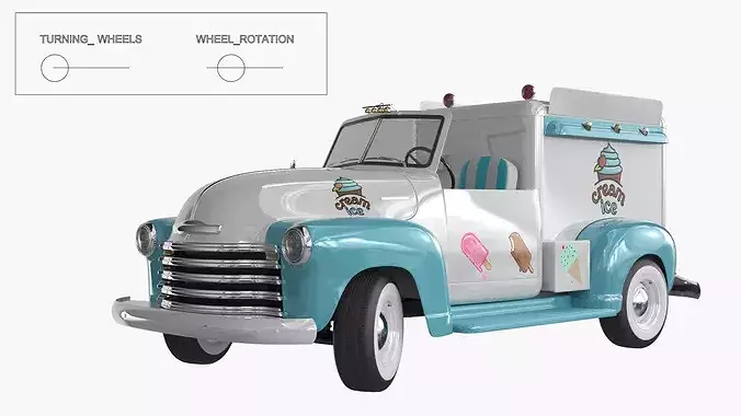 Retro Ice Cream Truck Two-Tone White Blue Rigged 3D model 3