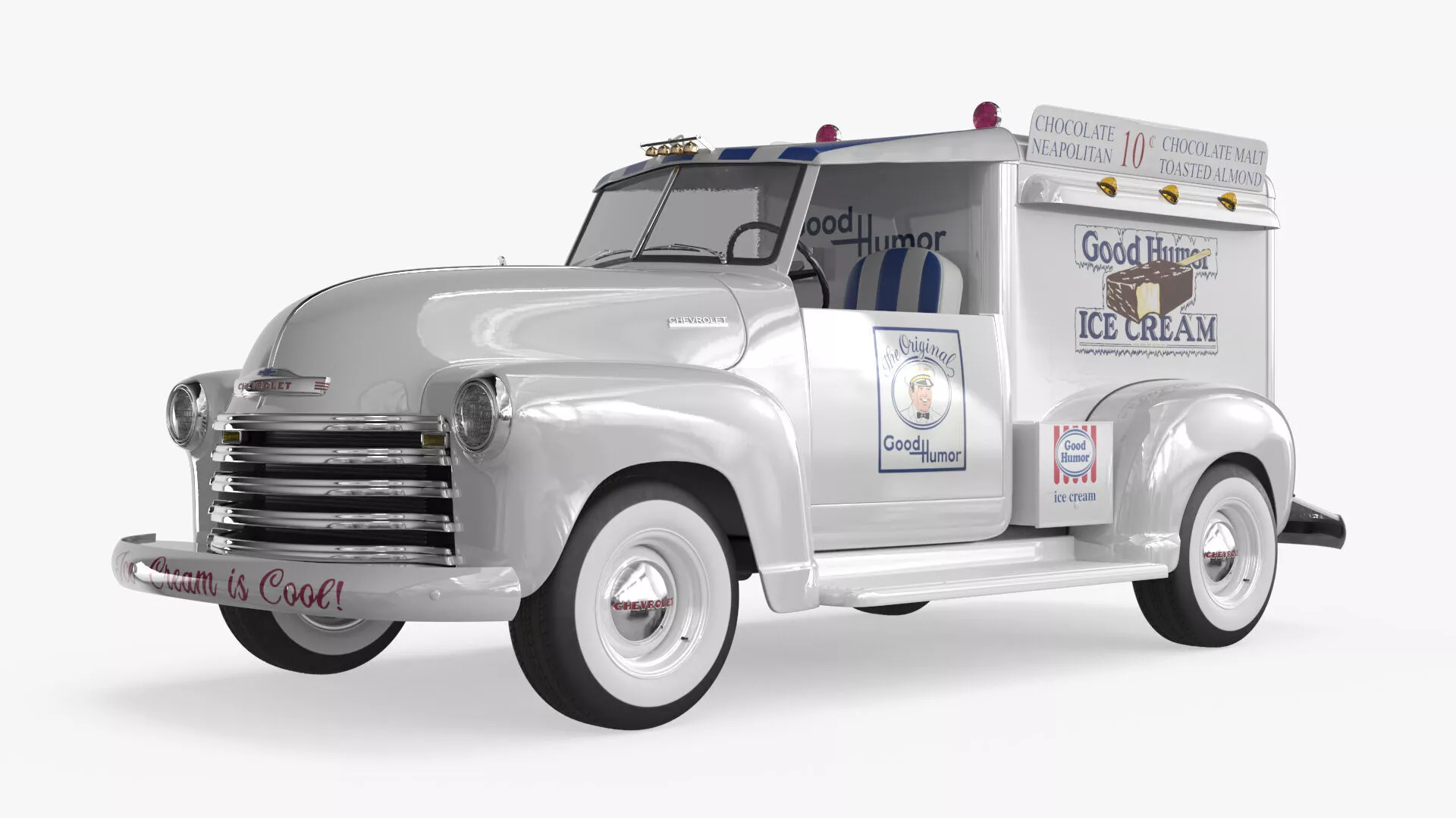 1949 Chevrolet Vintage Ice Cream Van White Rigged 3D model
