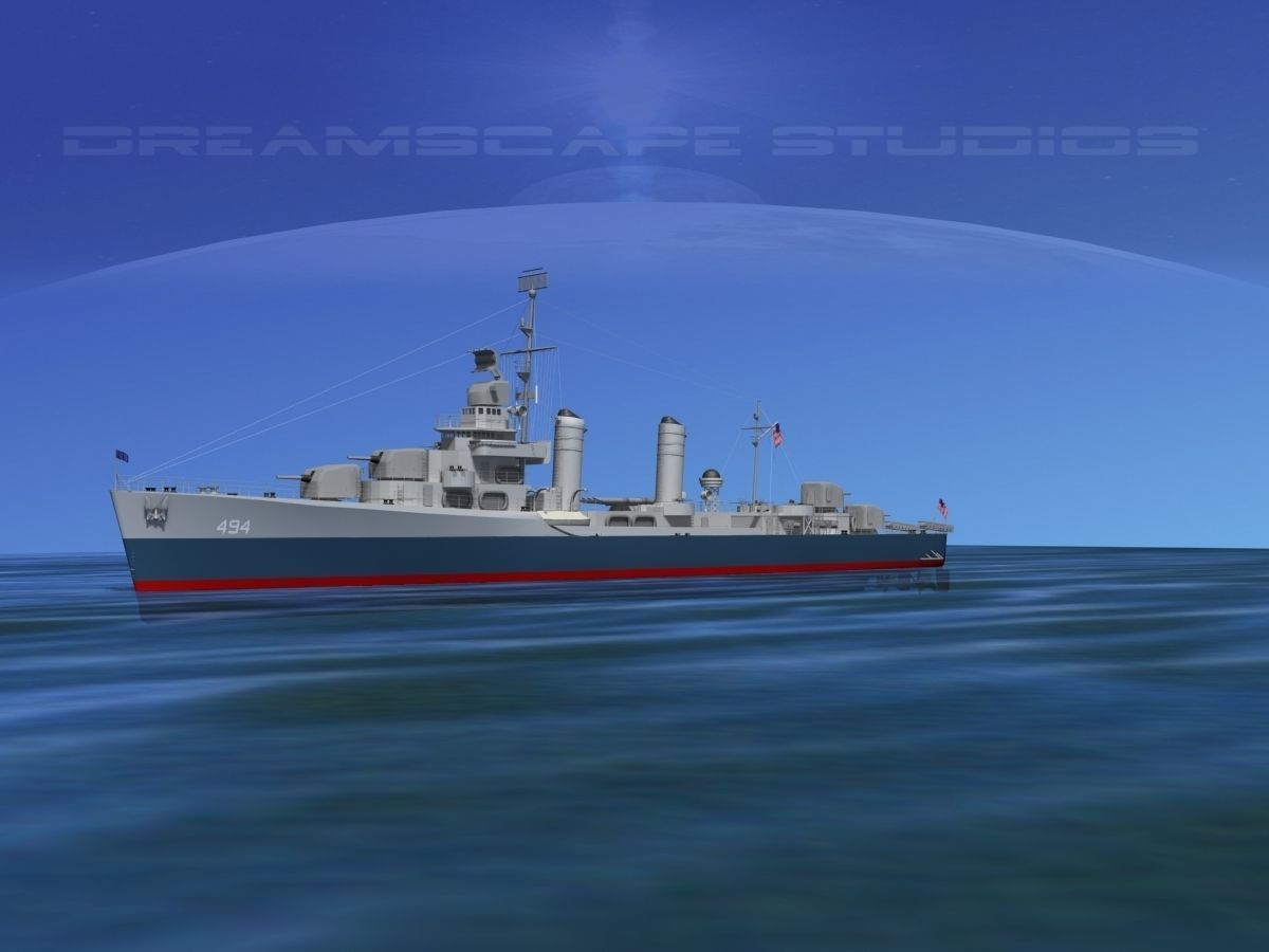 Gleaves Class Destroyer USS Doyle DD494 3D model_1