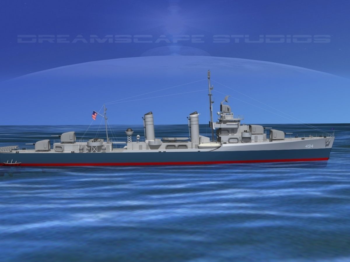 Gleaves Class Destroyer USS Doyle DD494 3D model_2