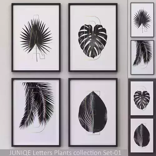 Letters Plants Framed Set-01 Low-poly 3D model