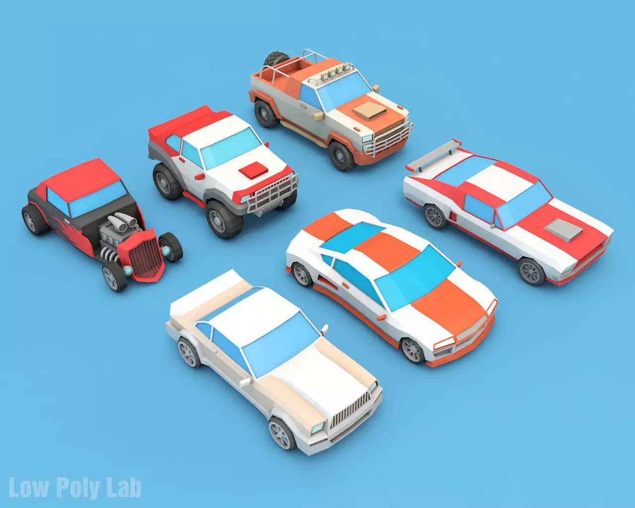 Cartoon Racing City Cars Pack Low-poly 3D model_0