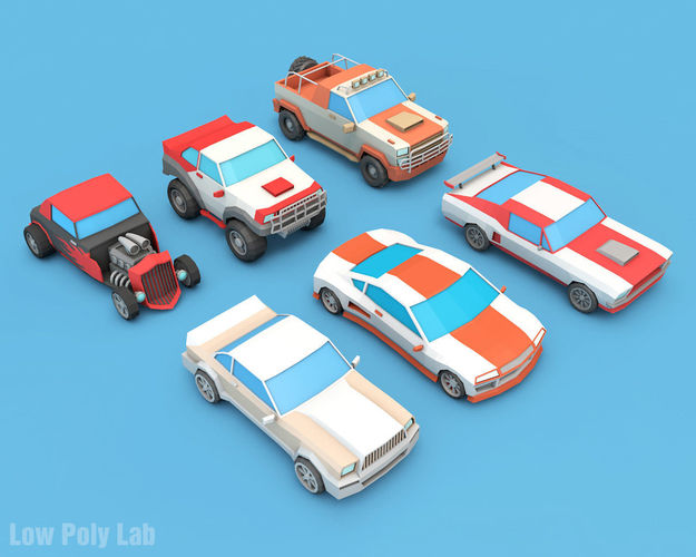 Cartoon Racing City Cars Pack Low-poly 3D model