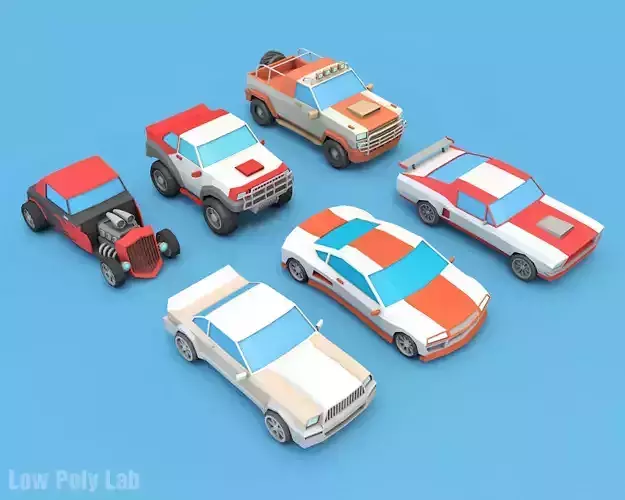 Cartoon Racing City Cars Pack Low-poly 3D model
