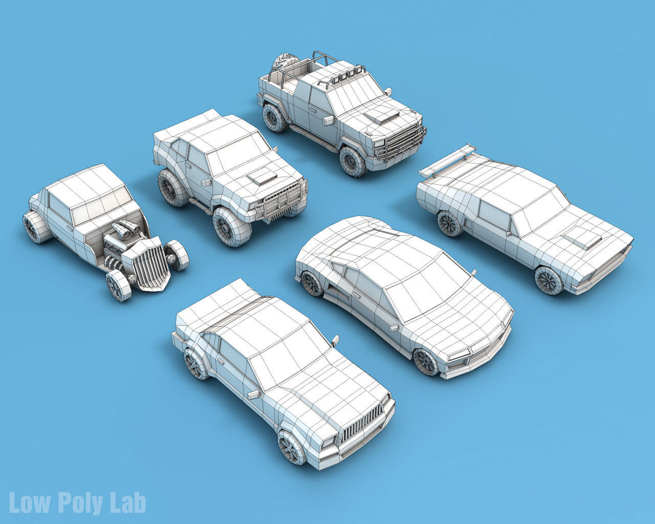 Cartoon Racing City Cars Pack Low-poly 3D model_1