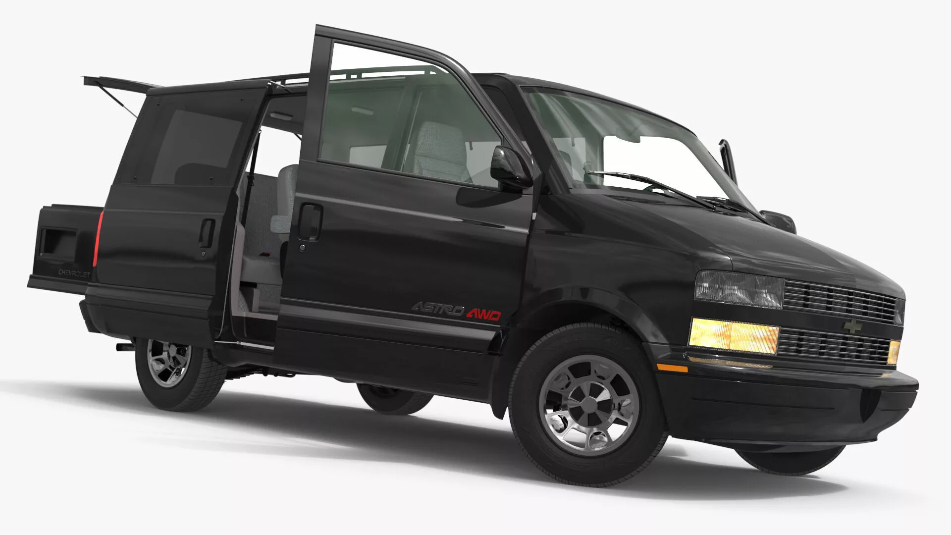 Black Chevrolet AWD Multi-Seat Transport Van Rigged 3D model