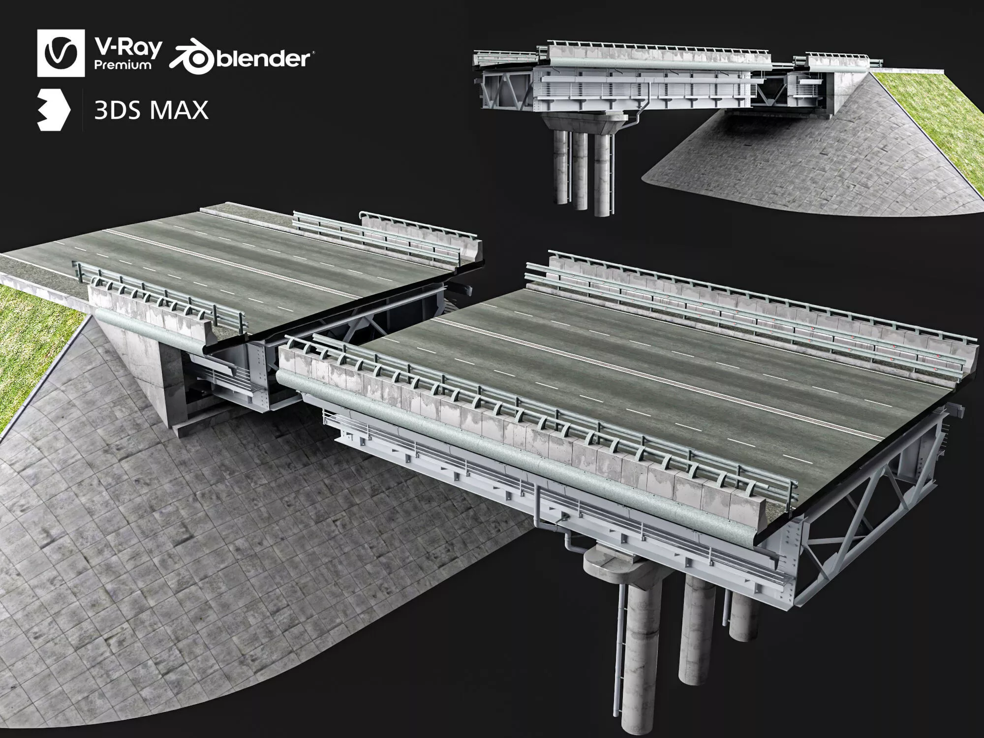 Urban Overpass Bridge Road Infrastructure Model 3D model