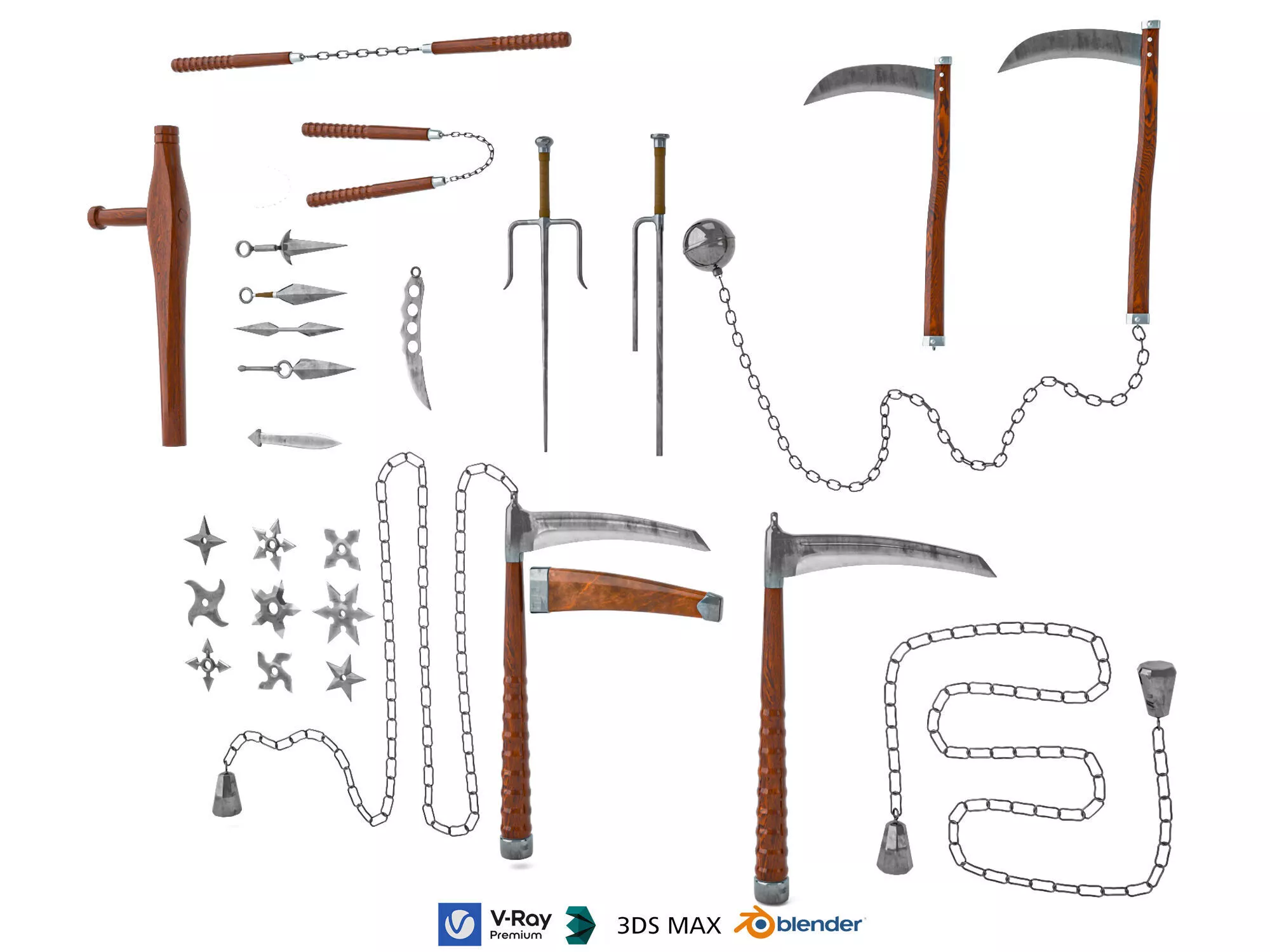 Ancient Martial Arts Cold Weapon Asset Pack 3D model