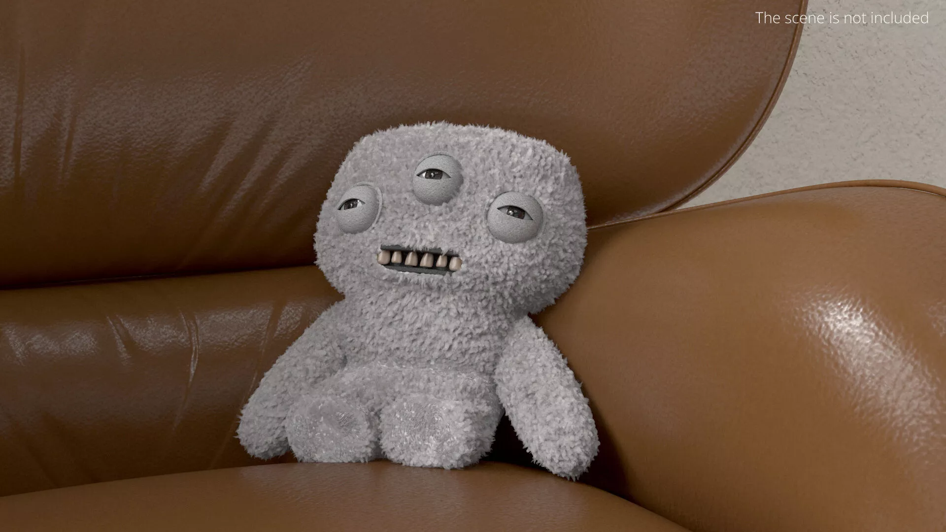 Plush Toy Alien with Three Eyes Gray Fur Rigged for Cinema 4D 3D model