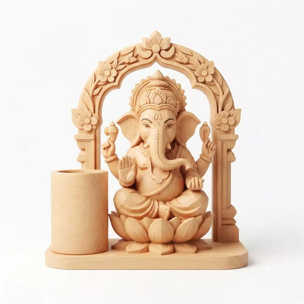Wooden Ganesha Pen Holder 3D Model 3D print model