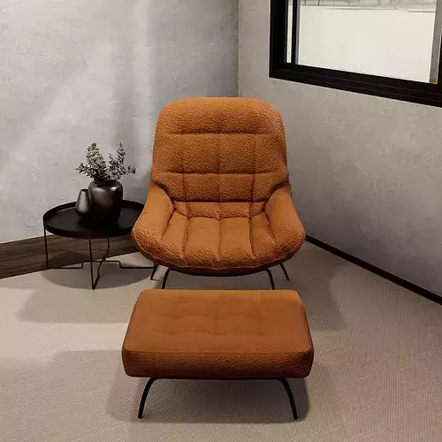 Leather Lounge Chair with Ottoman 3D model 6