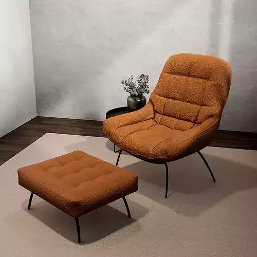 Leather Lounge Chair with Ottoman 3D model 5