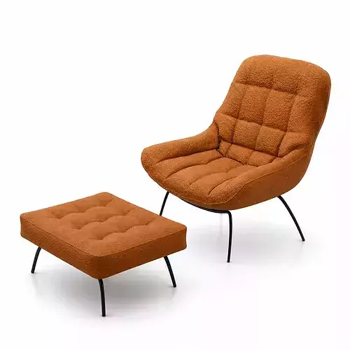 Leather Lounge Chair with Ottoman 3D model