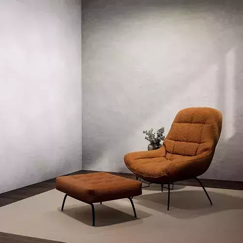 Leather Lounge Chair with Ottoman 3D model 4