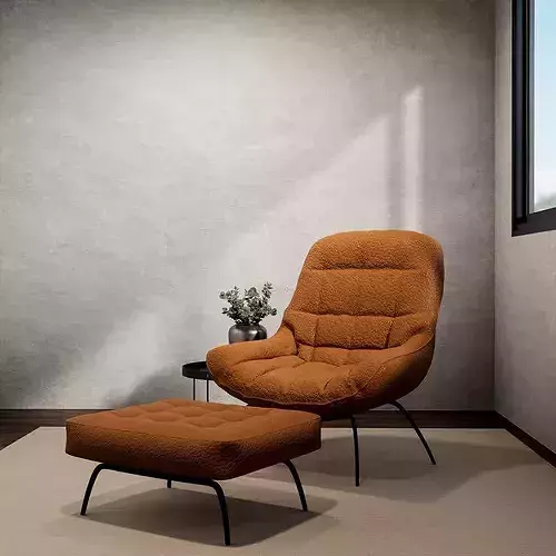 Leather Lounge Chair with Ottoman 3D model 3
