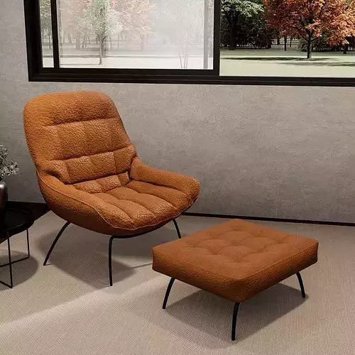 Leather Lounge Chair with Ottoman 3D model 7