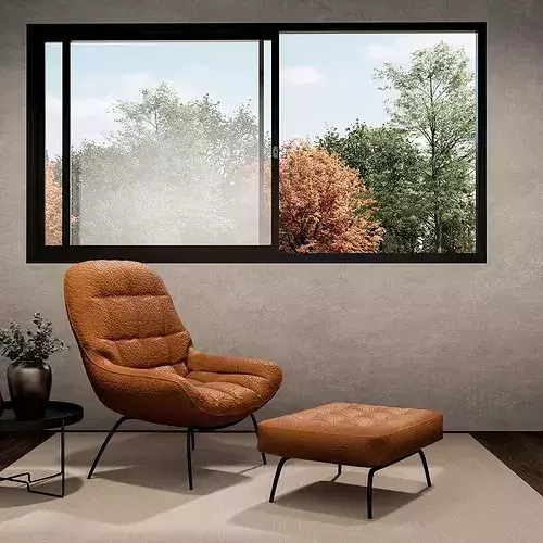 Leather Lounge Chair with Ottoman 3D model 2