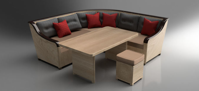 Corner Table Cushion Puff Couch Low-poly 3D model