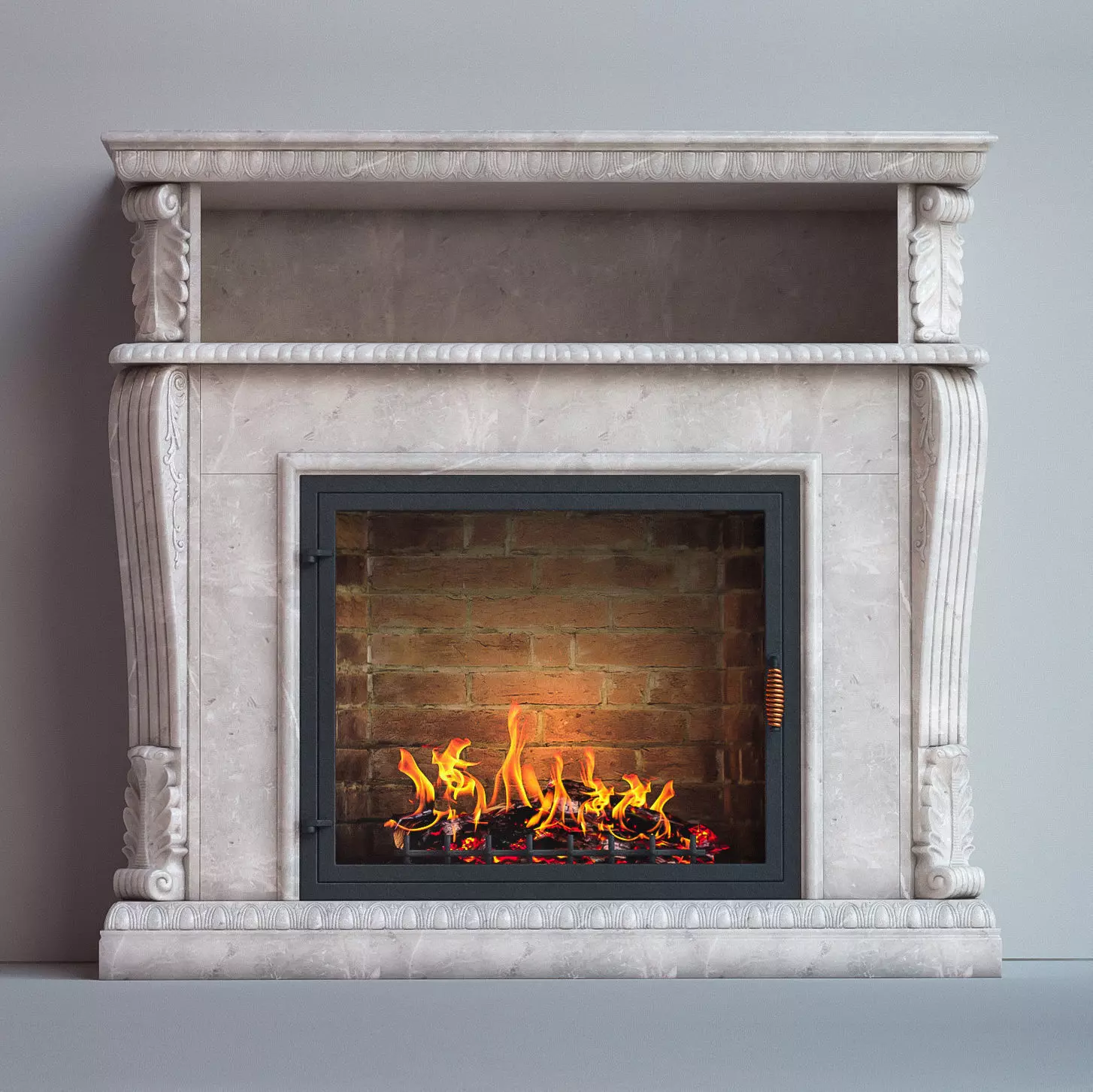 fireplace with fire in it 3D model_0