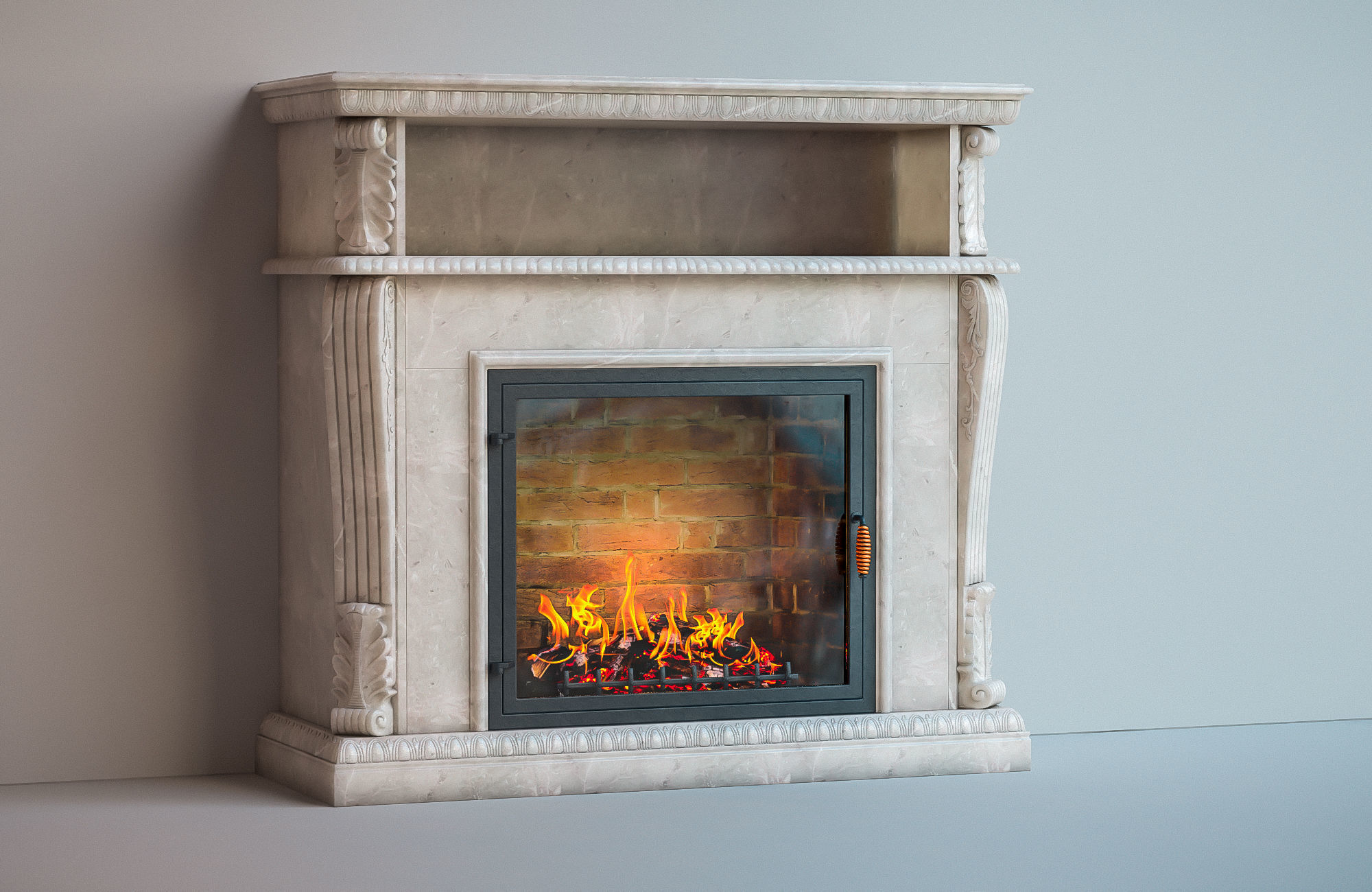 fireplace with fire in it 3D model_1