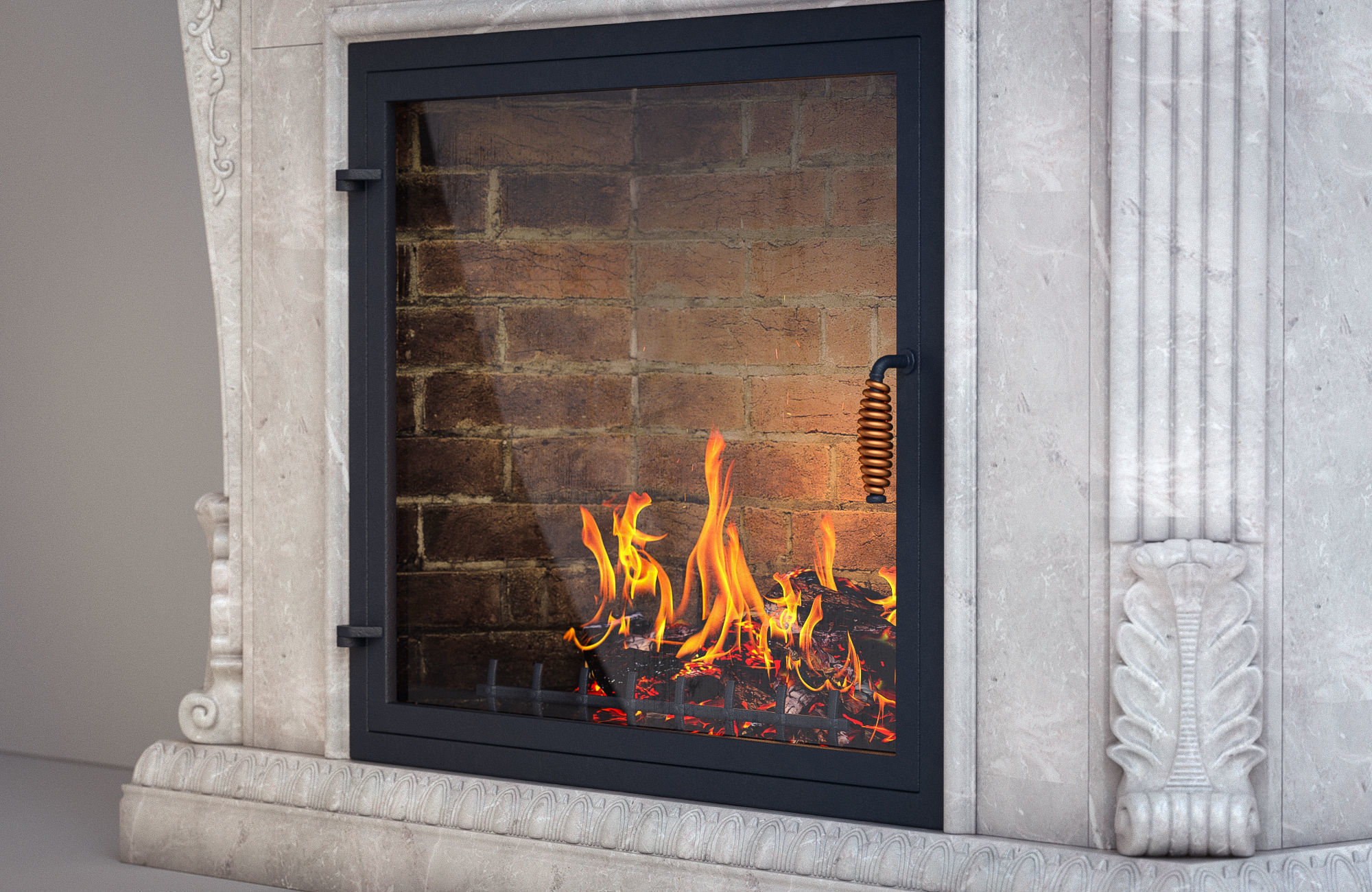 fireplace with fire in it 3D model_5