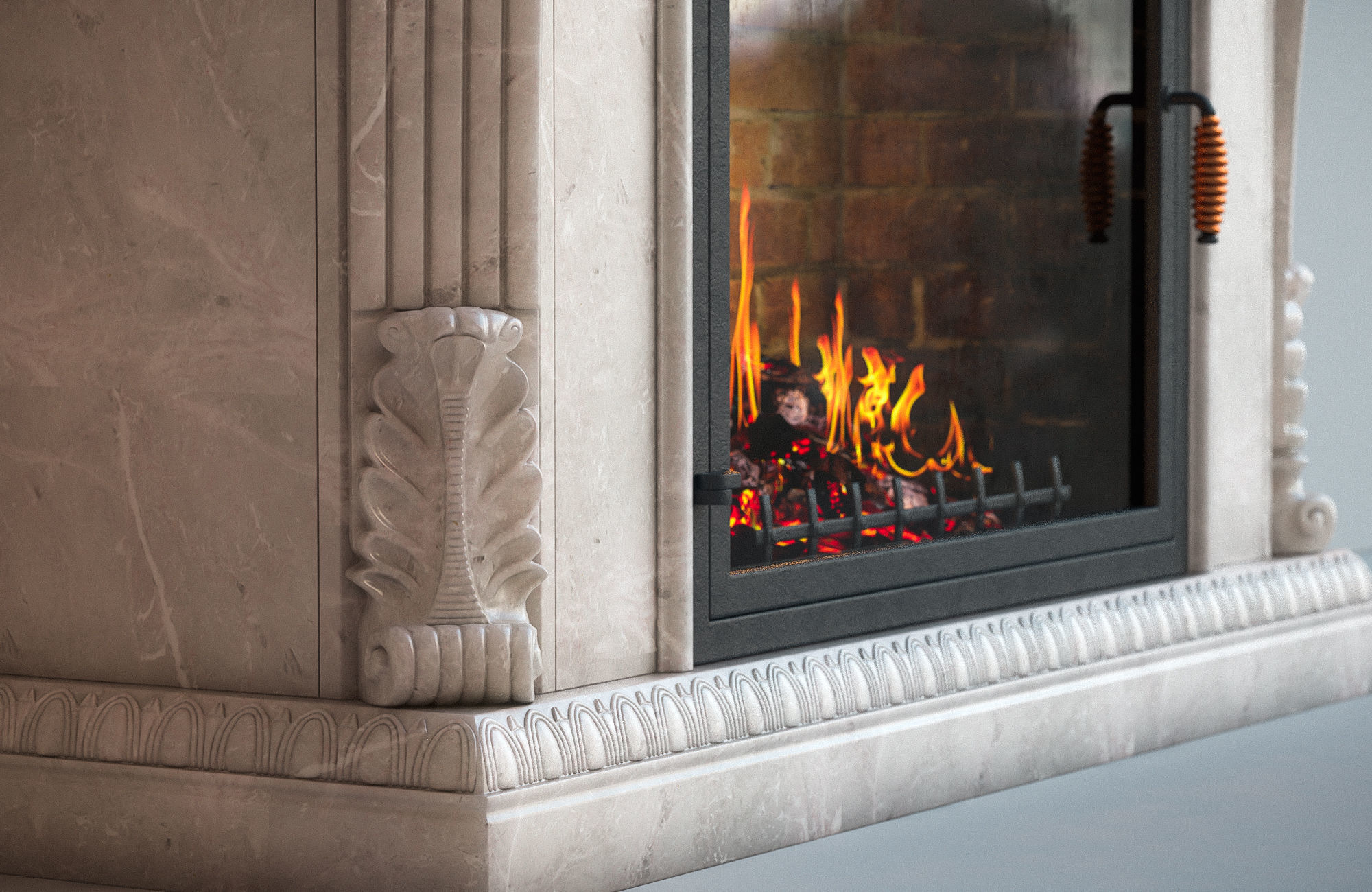 fireplace with fire in it 3D model_4