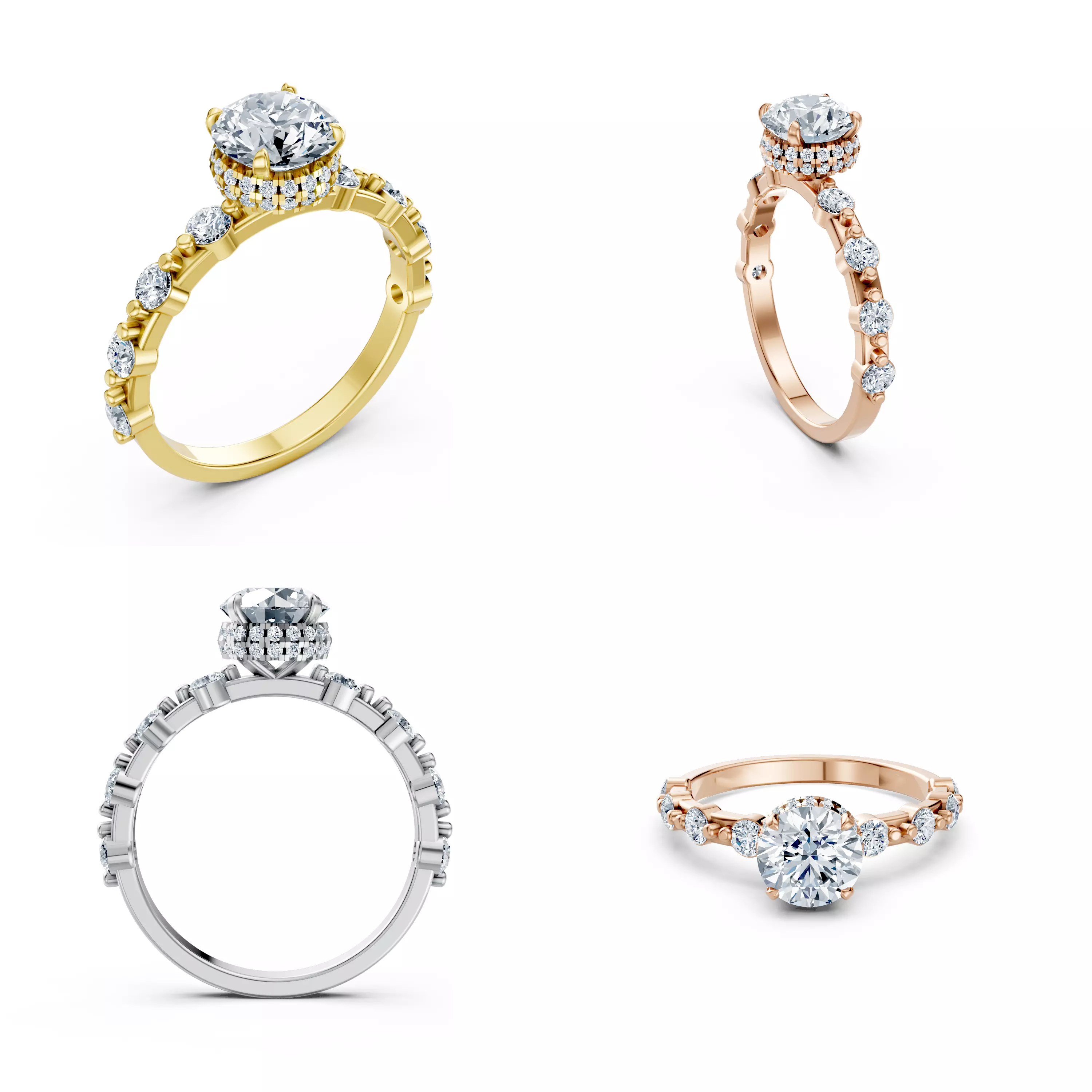 Hidden Halo Diamond Engagement Ring CAD Model 3D print model