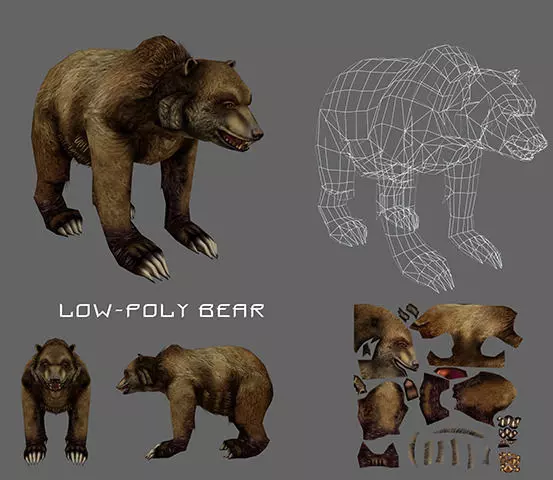 Bear low poly in poses Low-poly 3D model