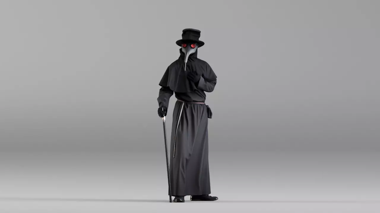 S00278 Sinister Dark Plague Doctor with Glowing Red Eyes 3D model