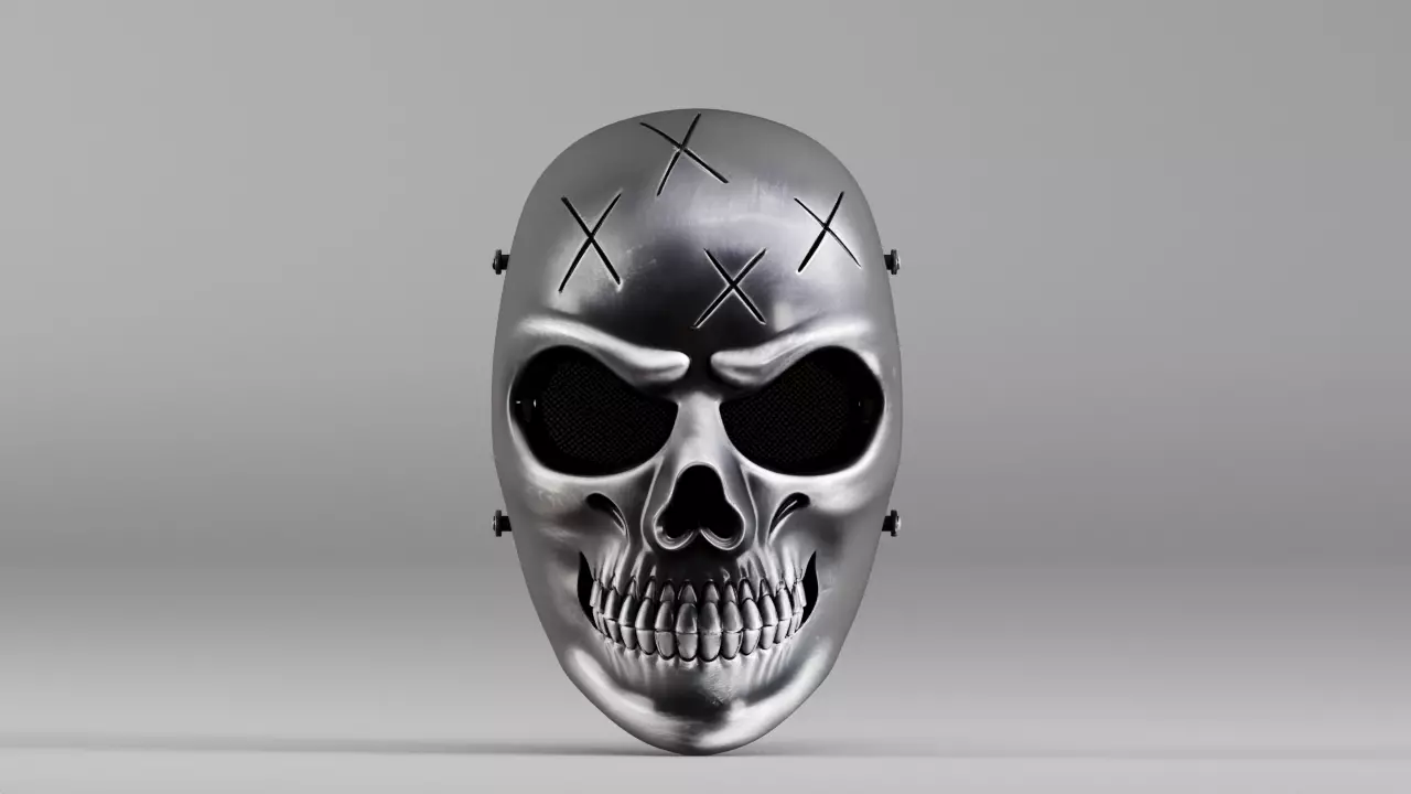 S00273 Metallic Skull Tactical Mask with X Markings 3D Model 3D model