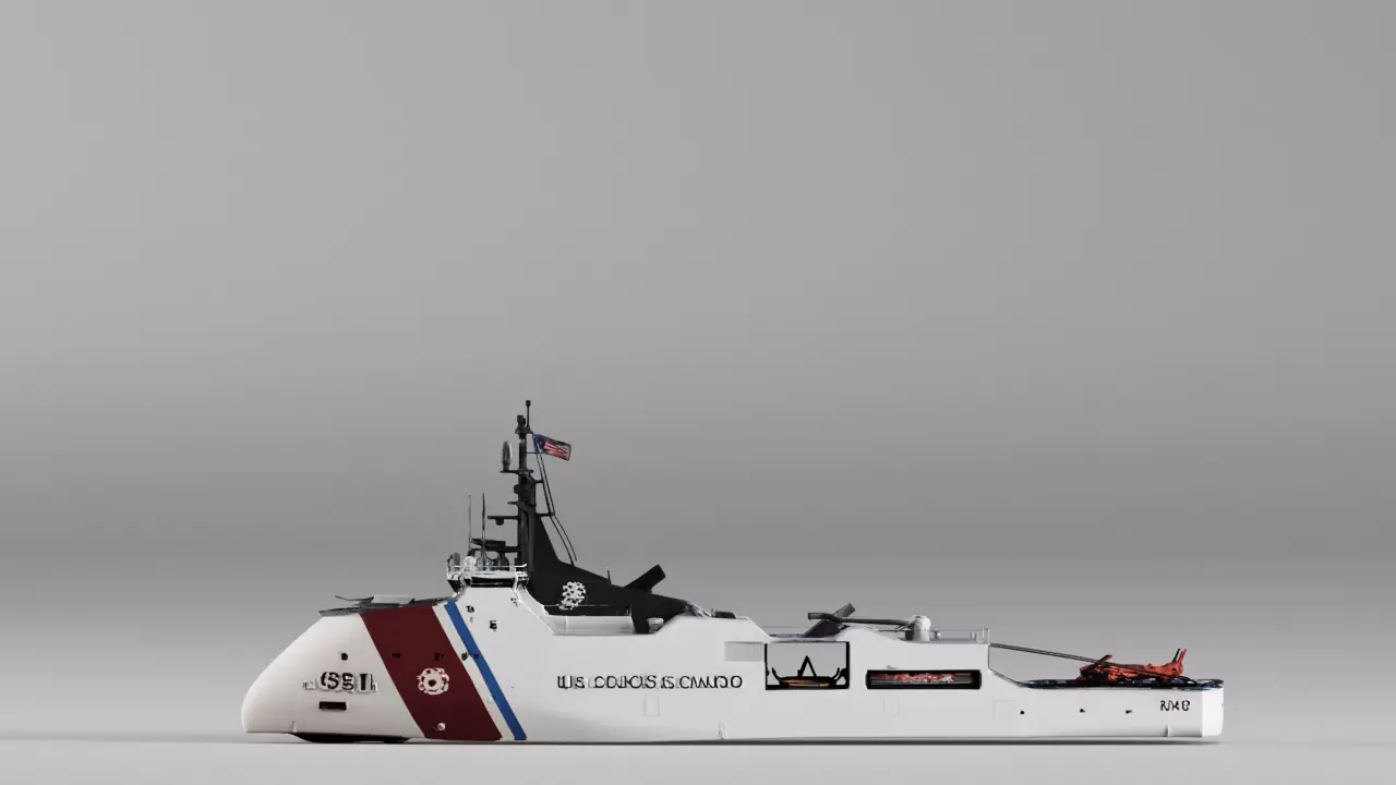 S00267 Modern US Coast Guard Cutter with Helicopter Deck 3D model