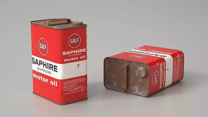Gulf Motor Oil Canister Metal Container Red Used 3D model 2