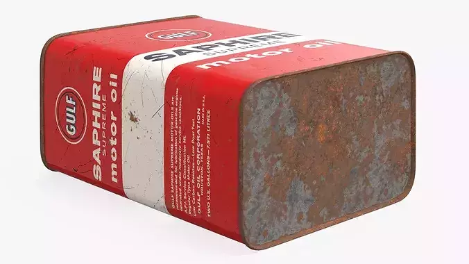Gulf Motor Oil Canister Metal Container Red Used 3D model 4