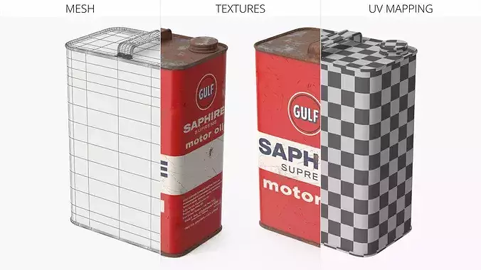 Gulf Motor Oil Canister Metal Container Red Used 3D model 6