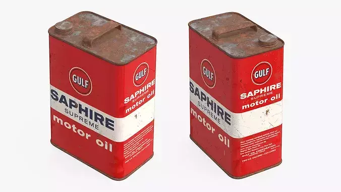 Gulf Motor Oil Canister Metal Container Red Used 3D model 3
