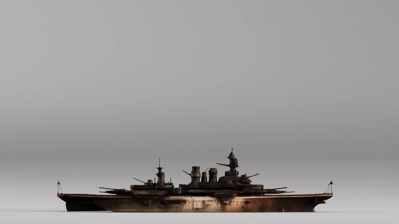S00263 Abandoned Rusty Battleship Warship 3D Model 3D model