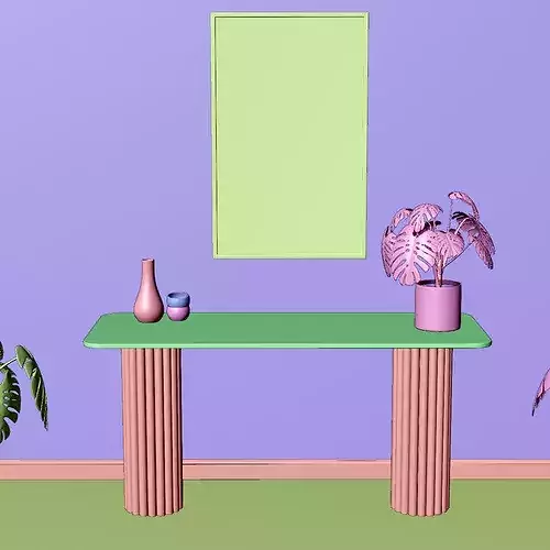 Interior Wooden Table 3D model 6