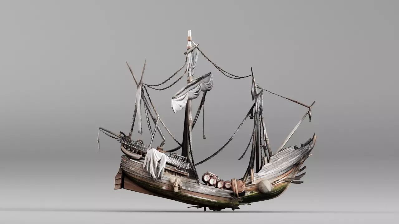 S00259 Ghostly Wrecked Pirate Galleon 3D Model 3D model