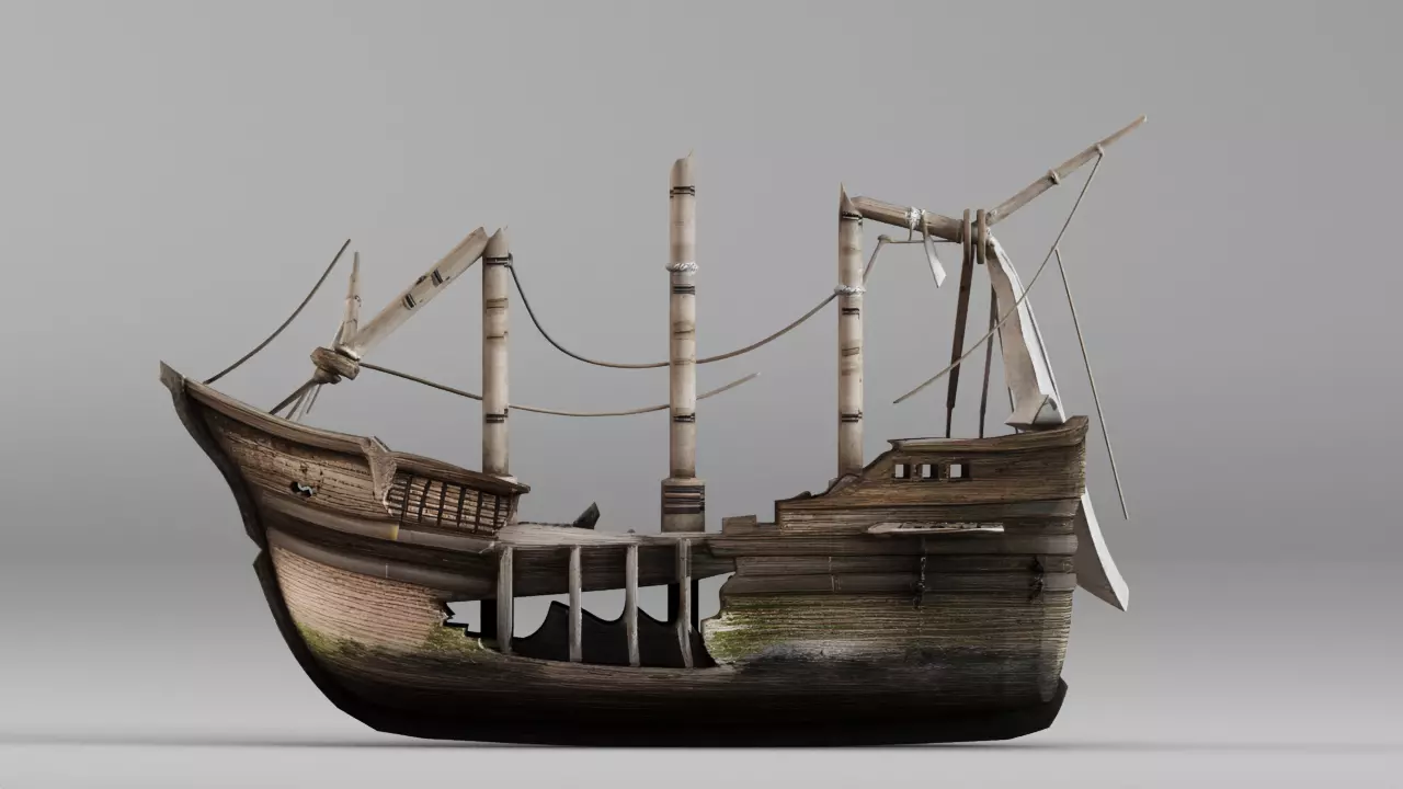 S00258 Weathered Historical Wooden Sailing Ship 3D Model 3D model