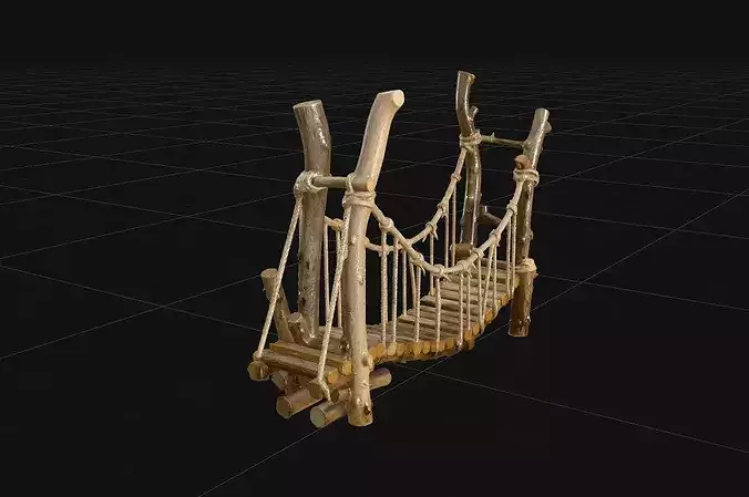 Rustic Wooden Suspension Bridge - 4K PBR High Fidelity 3D Model 3D model 6