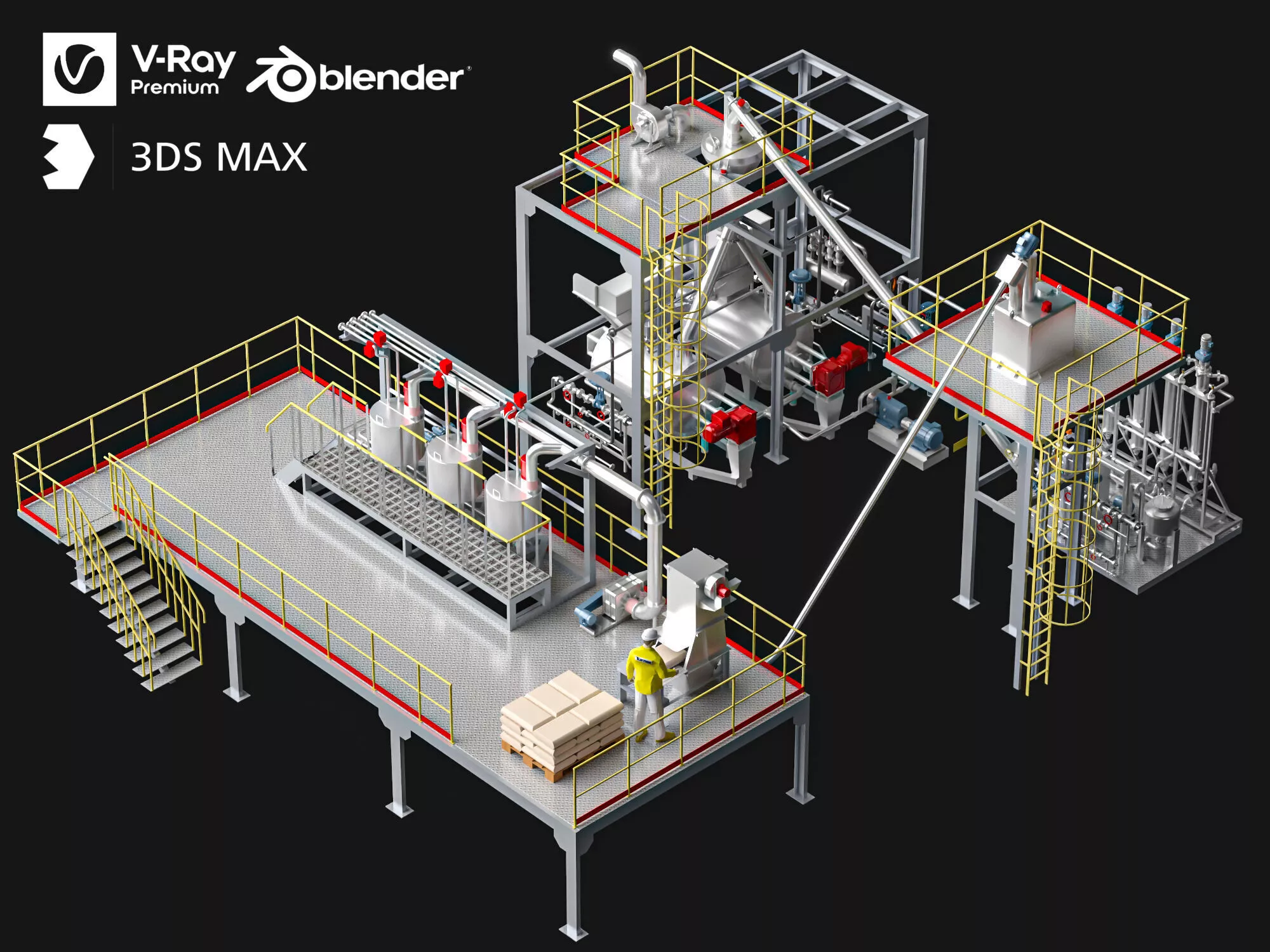 Industrial Processing Plant Low-poly 3D model